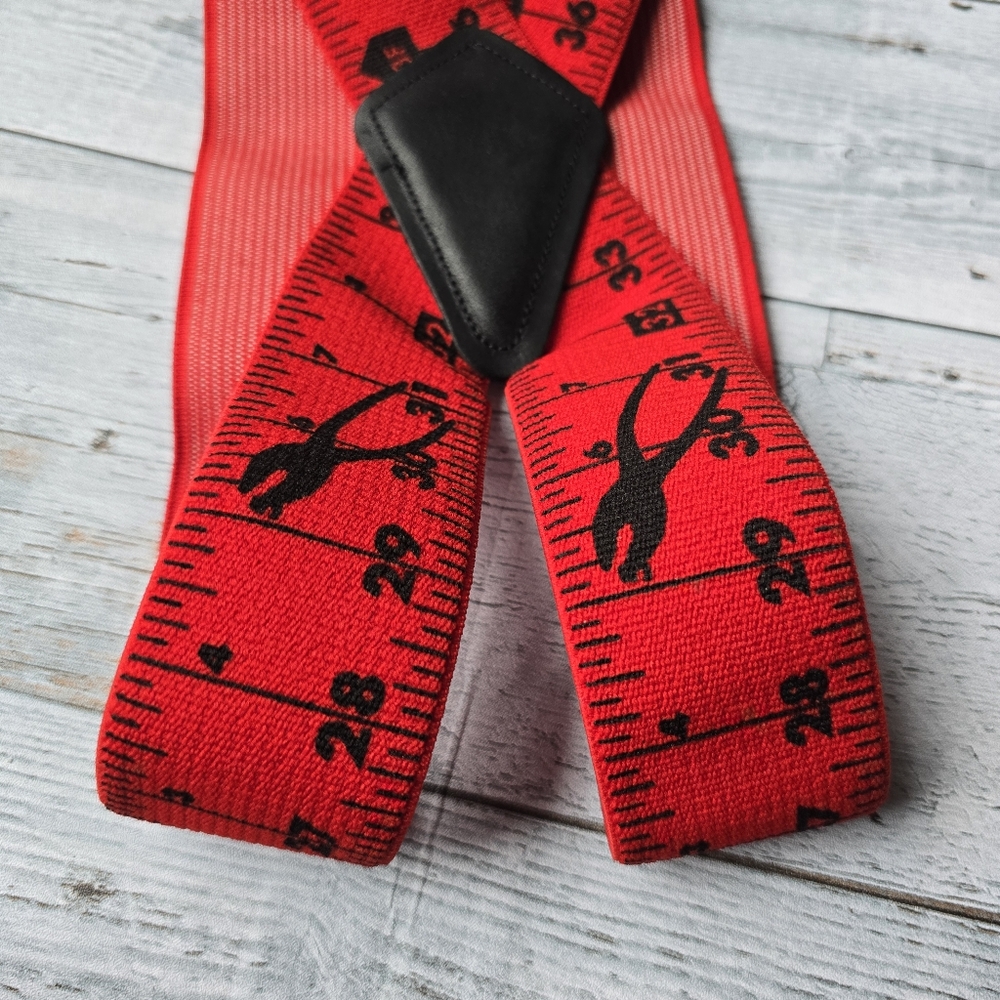 Men's Suspenders X Style Black on Red Measuring Tools - Picture 2 of 7